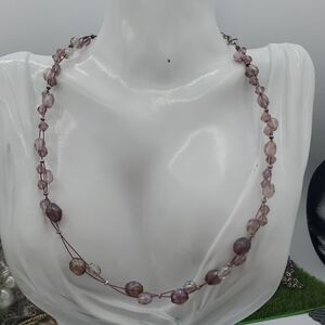 Floating Pink And Purple Beaded Necklace 18 Inch N3840